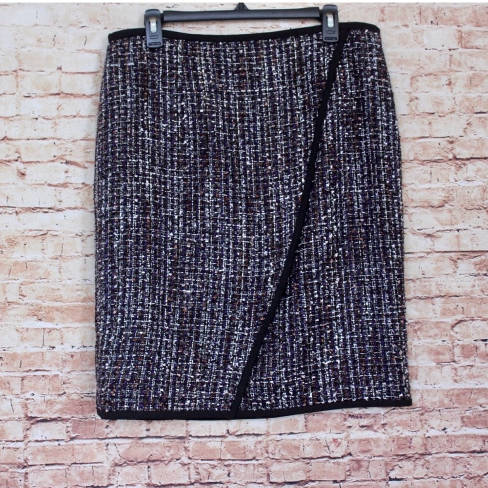 Calvin Klein | Black and White  Tweed Overlap Front Pencil Skirt